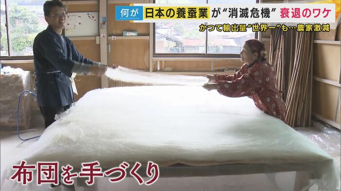 伝統的な方法で1枚1枚布団を手作り