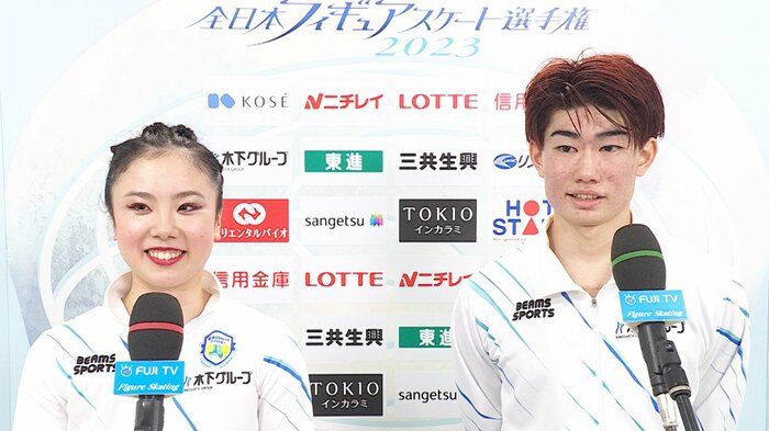 演技後、インタビューに応じたうたまさ(2023年全日本選手権)