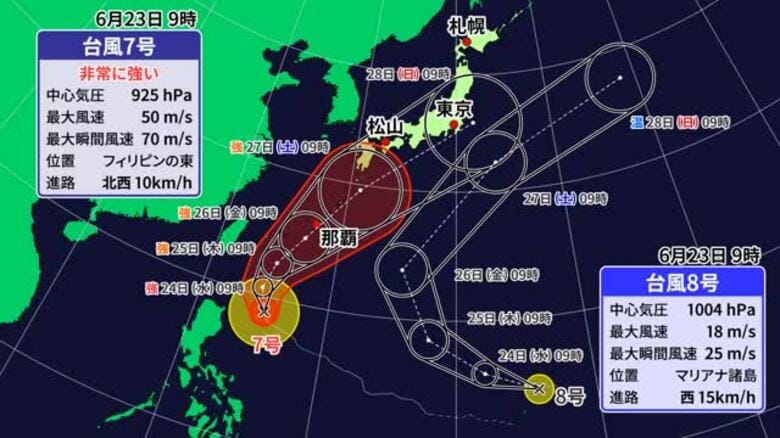 非常に強い台風７号最新情報　２７日頃に愛媛に最接近か　２４日～２８日に大雨などのおそれ【愛媛】｜FNNプライムオンライン