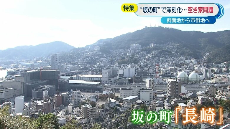山間部や斜面地に沿って住宅が立ち並ぶ
