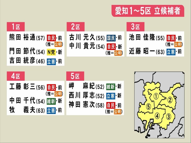 衆院選 愛知 15のうち10選挙区で野党候補1本化 10区 に東海3県で最多5人が立候補