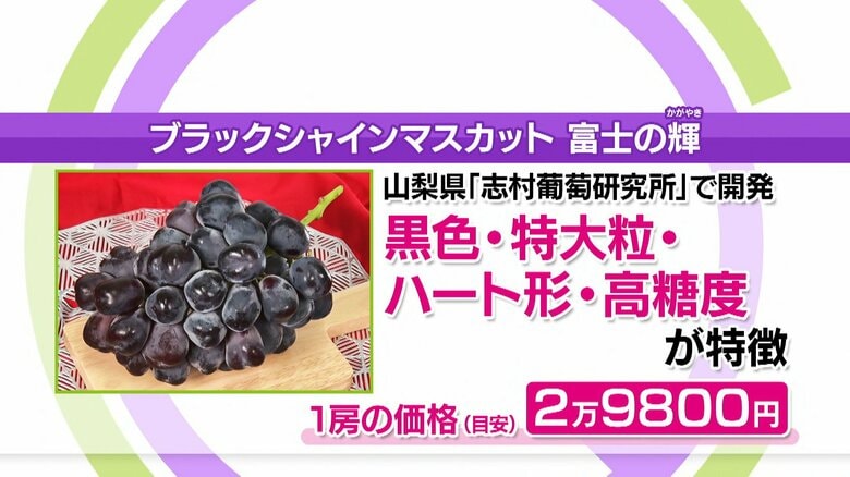 「ブラックシャインマスカット 富士の輝」1房の価格（目安）2万9800円