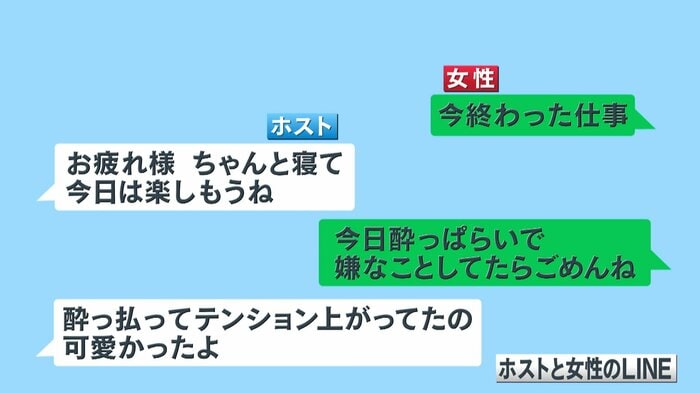 女性とホストとのLINE内容 「お疲れ様」といたわるような言葉も