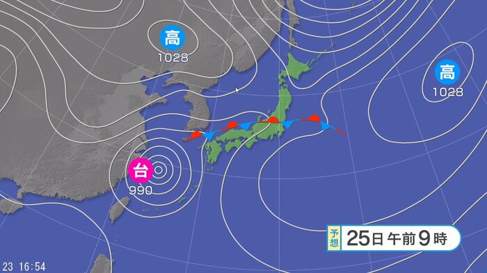 天気図　25日午前9時の予想