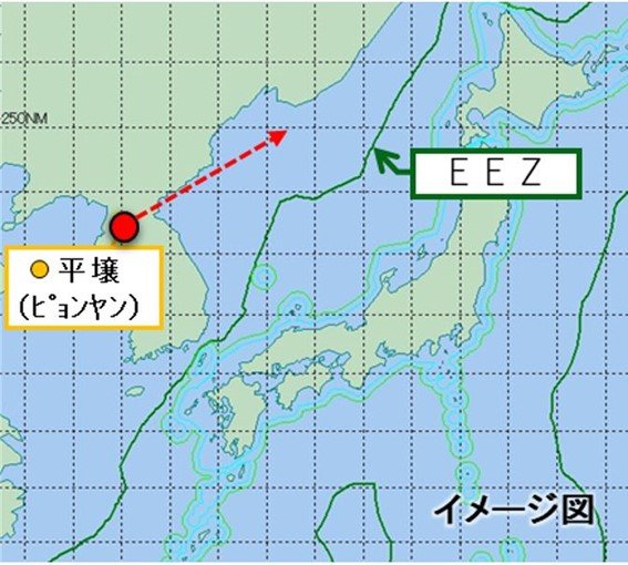 4月2日に北朝鮮が発射したミサイルの飛翔図(防衛省作成)