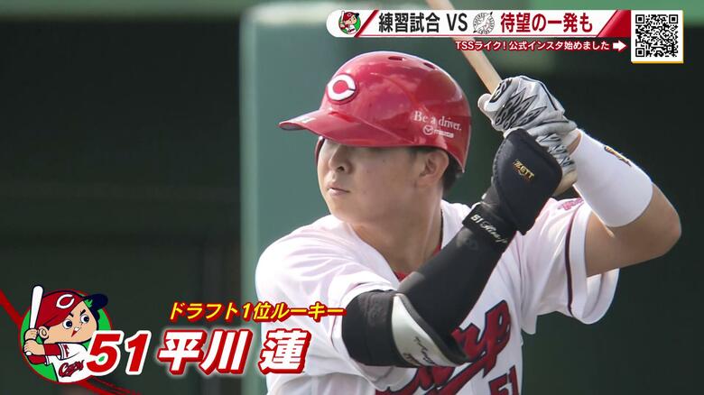 カープ沖縄キャンプ　ドラ１平川選手　実戦で待望の初ホームラン「これぐらいやると思っていた」新井監督｜FNNプライムオンライン