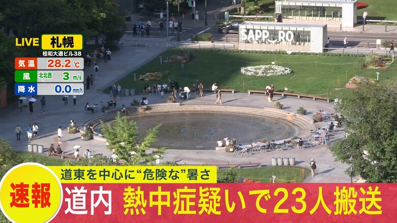 【速報】”危険な暑さ”北海道で少なくとも23人が熱中症とみられる症状で救急搬送＿小樽市や夕張市では70～90代の高齢者3人が”意識もうろう”となるなど体調不良訴える＿17日も暑さは続く見込み｜FNNプライムオンライン