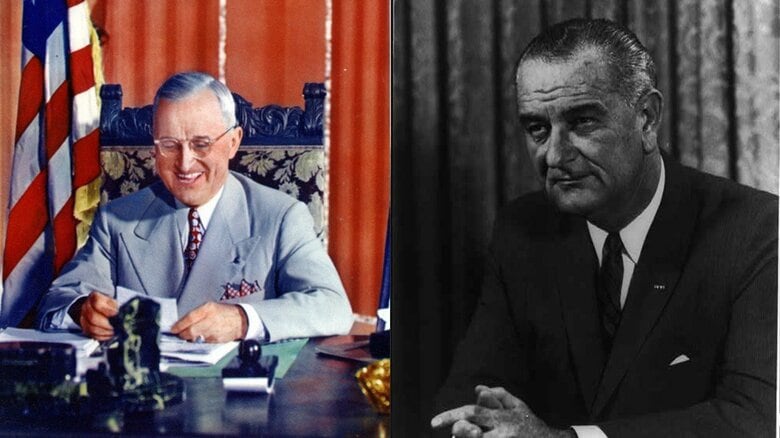 2期目を断念したトルーマン大統領（左）とジョンソン大統領（右）