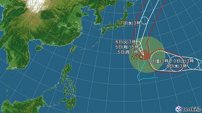 台風27号の進路予想図　日本気象協会 tenki.jpより