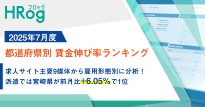 求人サイト主要9媒体から雇用形態別に分析！派遣では宮崎県が前月比+6.05％で1位【2025年7月度 都道府県別 賃金伸び率ランキング】