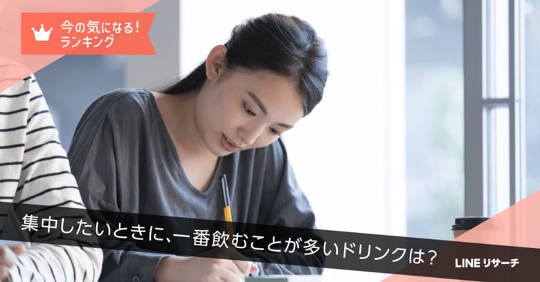 【LINEリサーチ】集中したいときに何を飲む？全体1位は「ブラックコーヒー（無糖）」で3割強！10～20代では「ミネラルウォーター」がTOPに