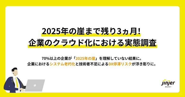 【2025年の崖まで残り3ヵ月!企業のクラウド化における実態調査】70%以上の企業が「2025年の崖」を理解していない結果に。企業におけるシステム老朽化と技術者不足によるDX停滞リスクが浮き彫りに。