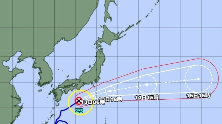 【台風情報】台風23号　今後の進路予想は　潮岬の南約250キロを1時間におよそ30キロの速さで東北東へ　気象庁の発表（12日午後6時45分）｜FNNプライムオンライン