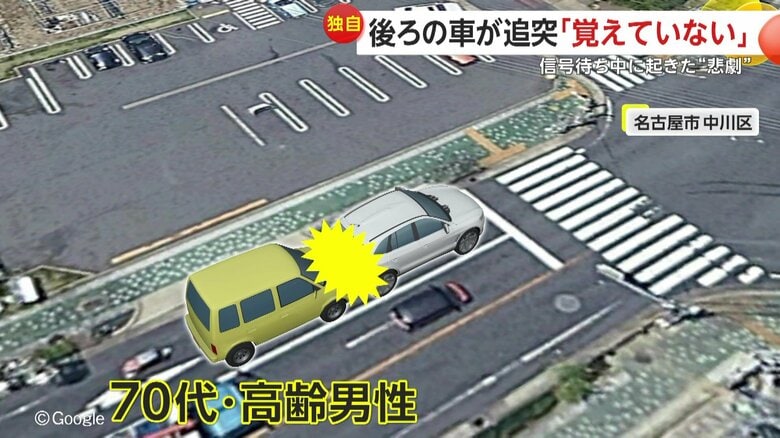 信号待ちしていた車に、後続車が追突するイメージ