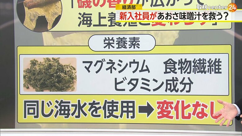 陸上養殖のあおさも海水を使用するため含まれる栄養素に変化はないという