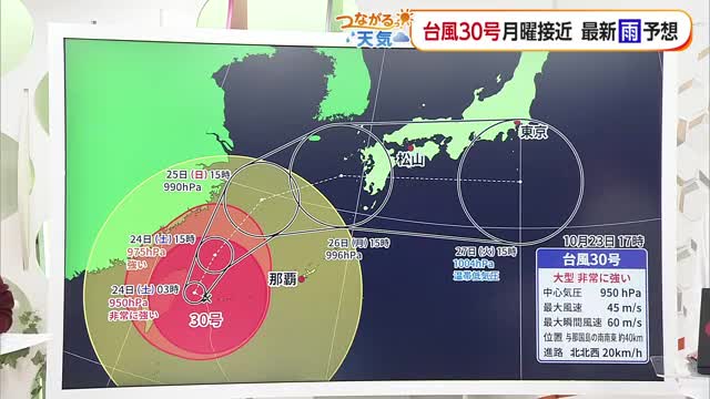 台風３０号最新情報　愛媛は２６日日中に接近か　“予報円の北側”　警報級の大雨・暴風の可能性【愛媛】