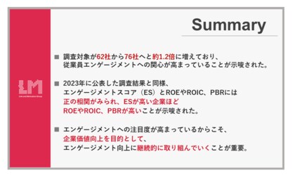 「従業員エンゲージメントと投資指標の関係性」に関する調査結果(2023年データ分析)を公開
