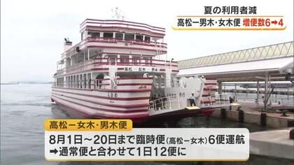 高松～女木島の夏季臨時便　来夏から６便→４便に減便＆期間短縮　減便後４便は新たに男木島寄港へ【香川】