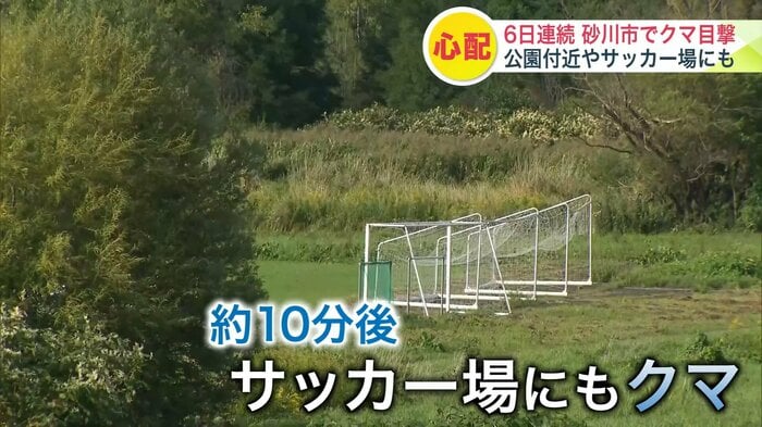 6日連続でクマ目撃 サッカー場にも出没