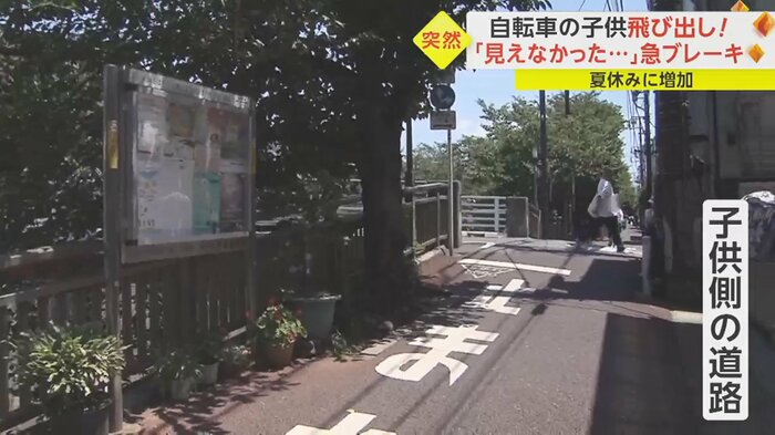 橋の欄干や街路樹などで車側の道路状況が見えにくい