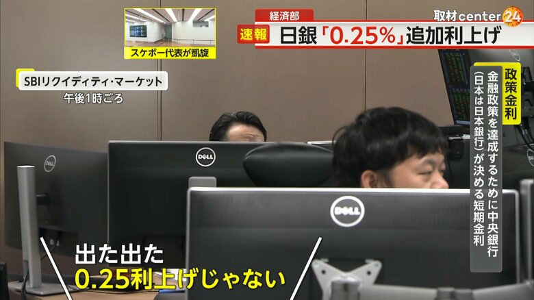 「0.25％程度」の引き上げが決定した瞬間の為替ディーリングルームの様子