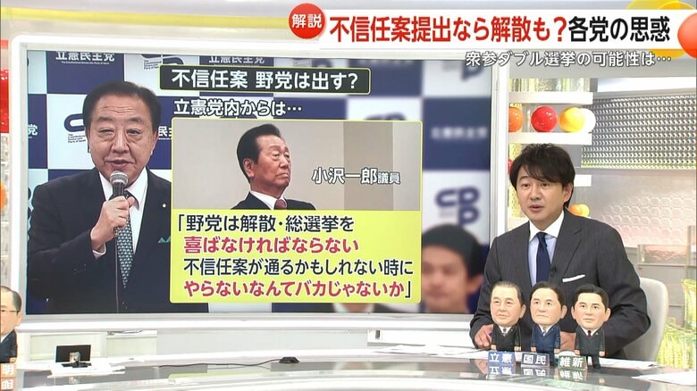 「不信任案が通るかもしれない時に、やらないなんてバカじゃないか」と話した小沢氏