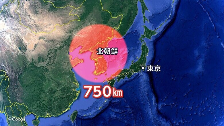 "鉄道発射弾道ミサイル"  750kmの範囲