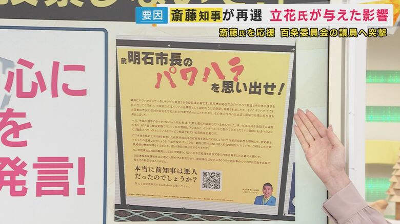 立花孝志氏の選挙ポスター　泉房穂さんの名前があげられる