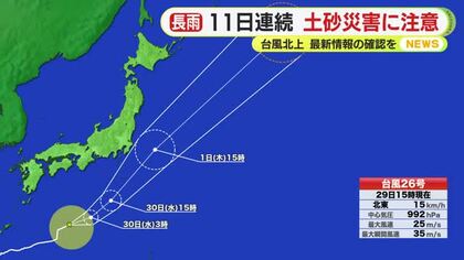 静岡県11日連続の雨　前線や湿った空気の影響で　北上する台風次第で総雨量さらに増加　土砂災害に注意を