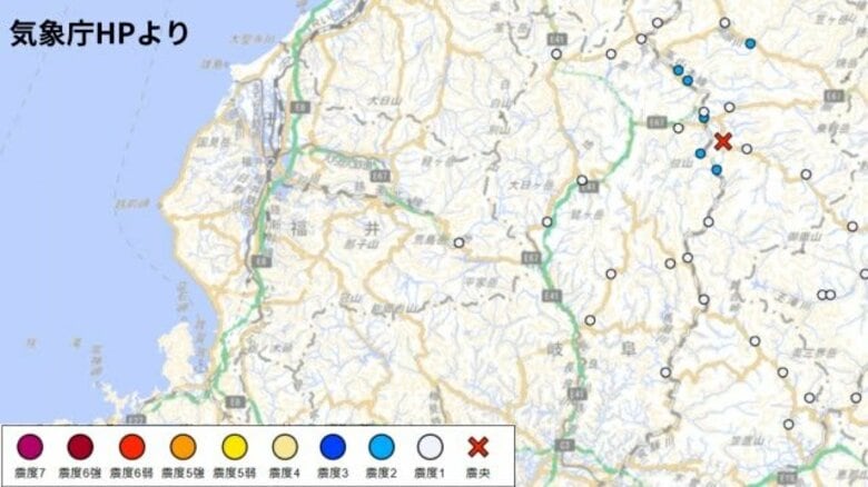 【地震速報】大野で震度1を観測　岐阜県飛騨地方で震度2の地震｜FNNプライムオンライン