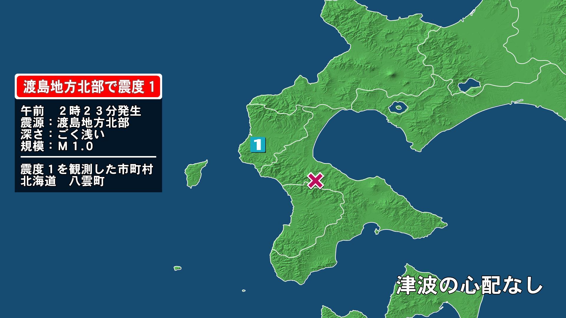 北海道で最大震度1の地震 北海道・八雲町(放送局のニュース ) - 日本