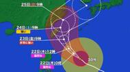 大型で猛烈な勢力の台風30号 中心気圧は900ヘクトパスカルまで低下！22日は勢力を少し弱めて沖縄の南、23日は与那国島の南約120kmへ…週末から週明けは九州地方に接近し26日に「温帯低気圧」に