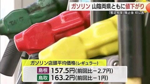 ガソリン暫定税率廃止後初の価格公表【島根158円・鳥取163円】値下がり続くも国際情勢で再値上げ懸念