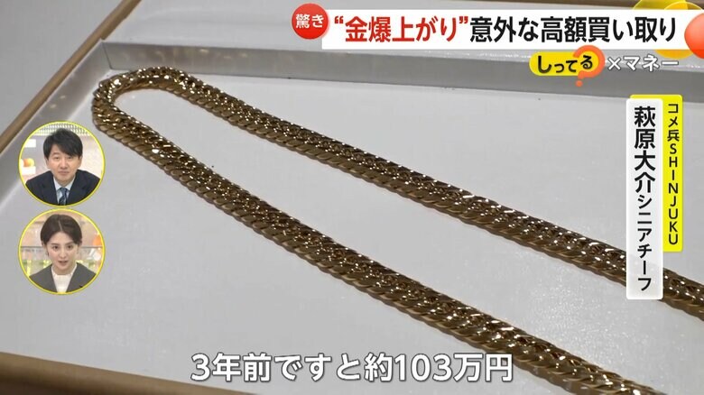 約103万円から3年間で、約183万円まで上がった18金のネックレス