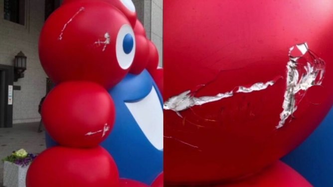 ミャクミャクにつけられた傷　※大阪府・吉村洋文知事のXより