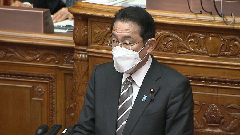 水岡氏に対する答弁を行う岸田首相（20日 参院本会議場）