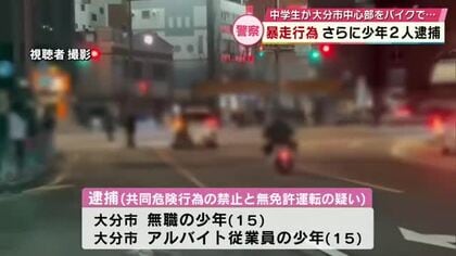 原付バイクを無免許運転し暴走行為をした疑いで15歳の少年2人を逮捕　逮捕者はあわせて4人に　大分