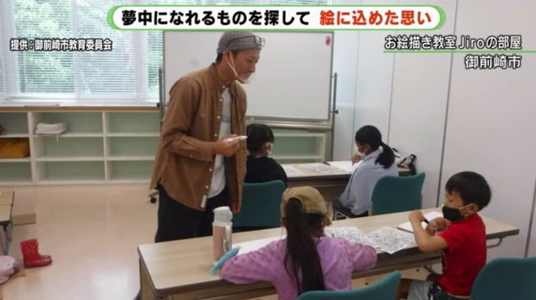 地元の子供に絵画を教えている