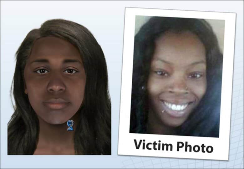  左）DNA情報で作成されたモンタージュ、右）実際の被害者の写真　　parabon NanoLabsのHPより