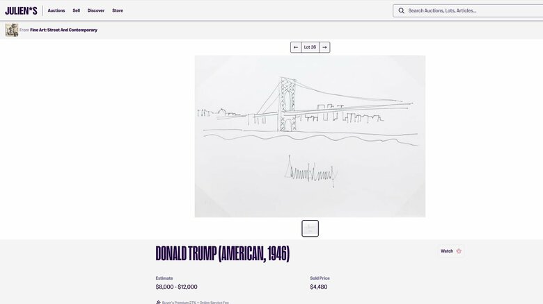 トランプ大統領が描いたジョージ・ワシントン・ブリッジ（ジュリアンズ・オークションのHPより）