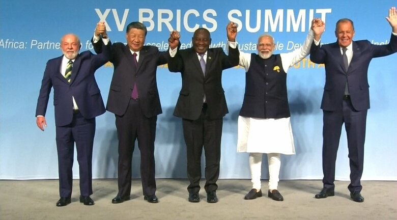 BRICSの5カ国（左からブラジル、中国、南アフリカ、インド、ロシア）