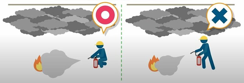 低い姿勢で扱うと良い（提供：東京消防庁）