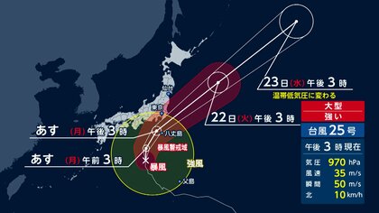 【台風情報】「台風25号」21日夜に関東最接近へ　伊豆諸島・静岡に線状降水帯半日前予測