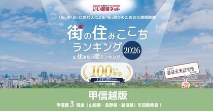 いい部屋ネット　街の住みここち＆住みたい街ランキング2026＜山梨県版＞