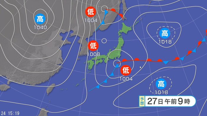 天気図　27日午前9時の予想