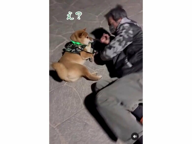 寝る男性に「え？」と驚くカンくん（提供：カンさん）