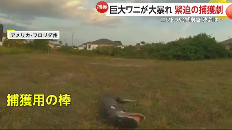 「棒が折れちまった…」と呆然とした様子を見せている男性警察官