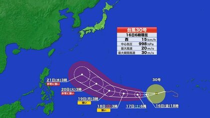 【台風情報】台風30号の進路予想　「非常に強い」勢力に発達へ　来週以降の動きに注意　各国のシミュレーションでは本州に近づく予想も
