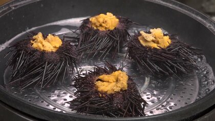 生が苦手でも食べやすく…店先で楽しめる「焼きウニ」が好評の食堂　日本の灯台50選・大王埼灯台のそばで