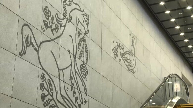 福岡市・天神の「ワンビル」　館内の巨大アートを公開　“6フロア分”壁面に描かれた多彩な生き物たち　4月24日開業｜FNNプライムオンライン